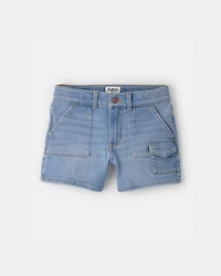 Girls Denim Utility Shorts - Light Wash