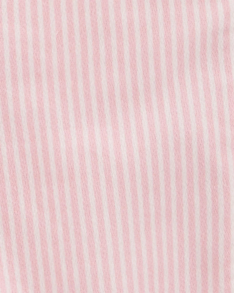 Toddler Knit Denim Hickory Stripe Overalls - Pink