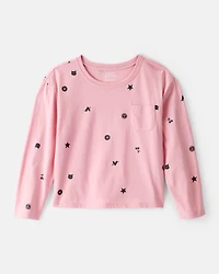 Girls Icon Print Long-Sleeve Top - Pink