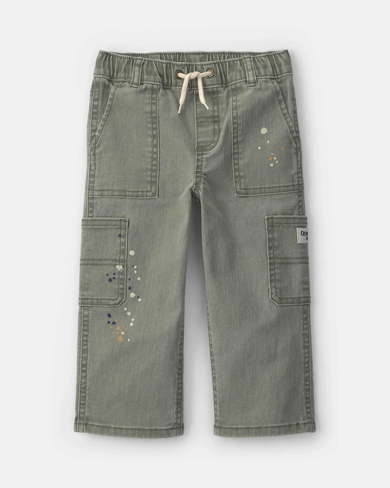 Toddler Boy Splatter Paint Wide-Leg Carpenter Pants - Green