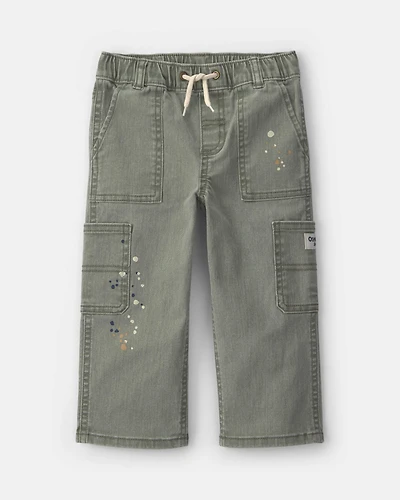 Toddler Boy Splatter Paint Wide-Leg Carpenter Pants - Green