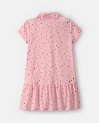 Girls Heart Collared Dress - Pink