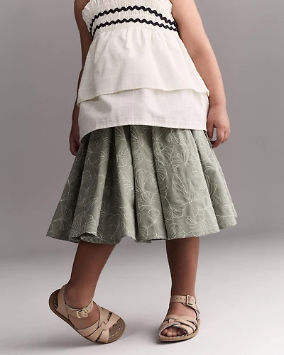 Toddler Girl Avenue Twirl™ Embroidered Midi Skirt in Floral Print - Green