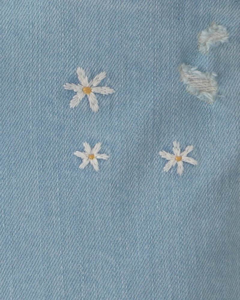 Girls Floral Denim Shorts - Medium Wash