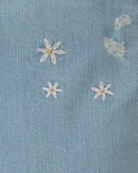 Girls Floral Denim Shorts - Medium Wash