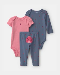 Baby Girl 3-Piece Ladybug Bodysuit & Pant Set - Navy Blue/Red