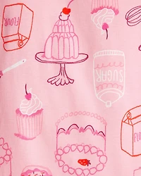 Girls Desserts 100% Cotton Snug Fit 4-Piece Pajamas - Pink/White