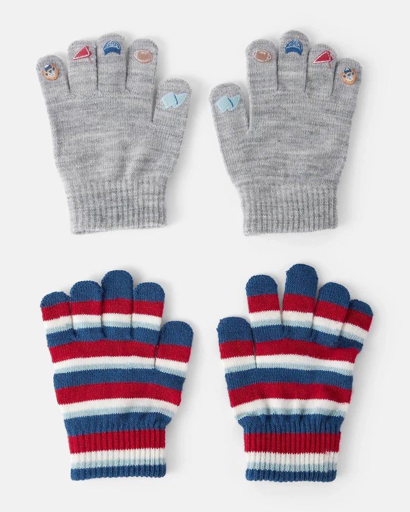 Boys 2-Pack Stripe & Sports Gloves - Blue/Green