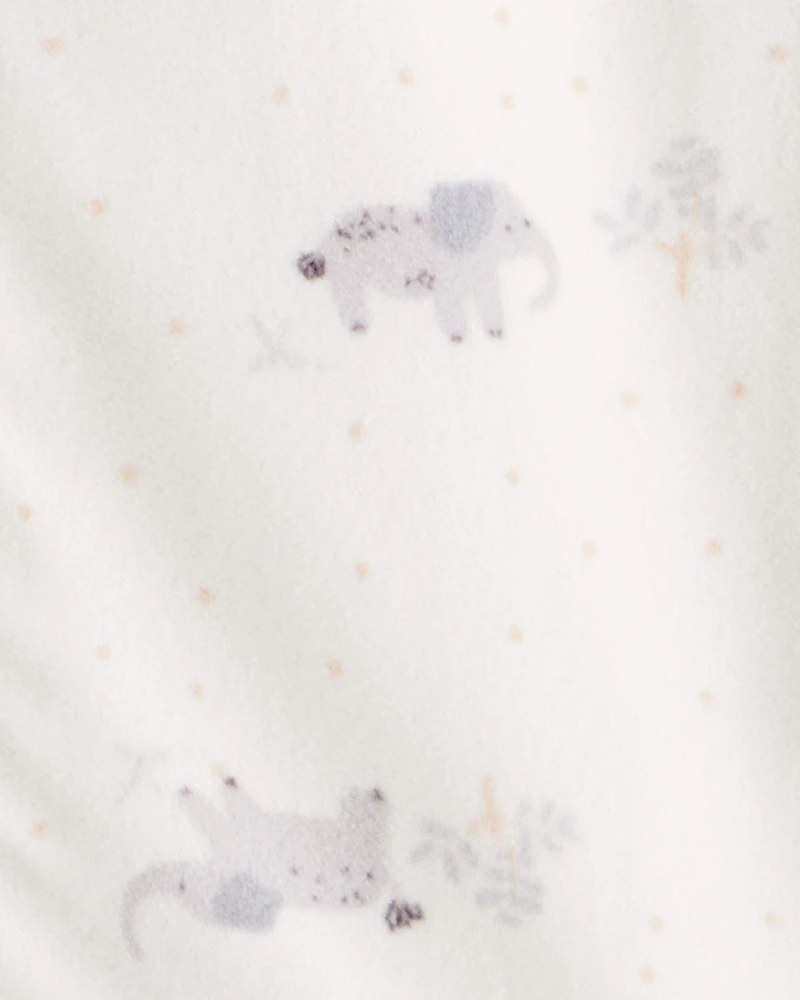 Baby Elephant Print Long-Sleeve Wearable Blanket - White