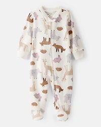 Baby Girl Fox Print 100% Cotton Long-Sleeve Sleep & Play Pajamas - Ivory