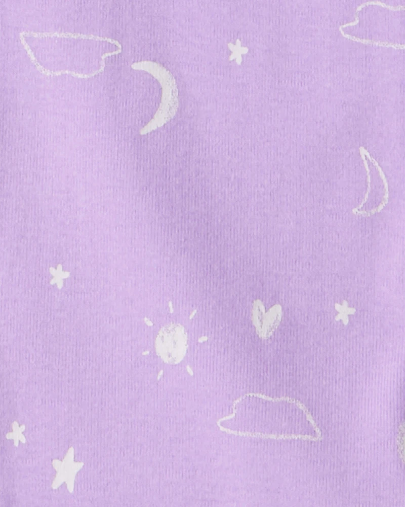 Girls Unicorn Print 100% Cotton Long-Sleeve 4-Piece Pajamas - Purple