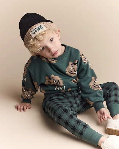 Toddler 'Feeling Good' Reversible Beanie - Black/Tan