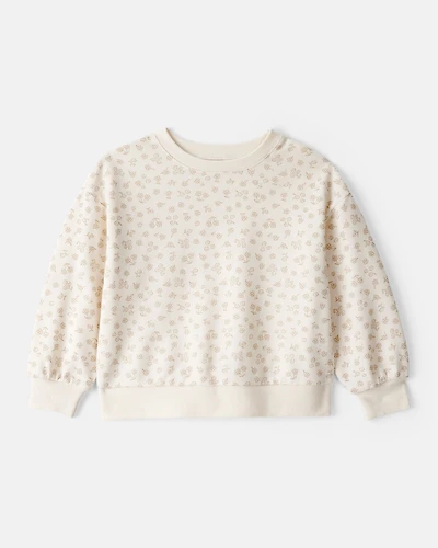 Toddler Girl Floral Print French Terry Long-Sleeve Pullover Sweatshirt - Ivory