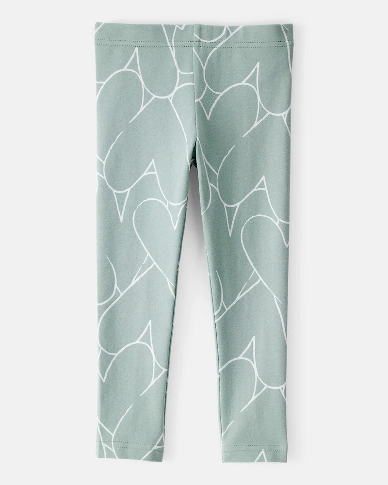 Toddler Girl 2-Piece Heart Print Top & Stretch Leggings Set - Green