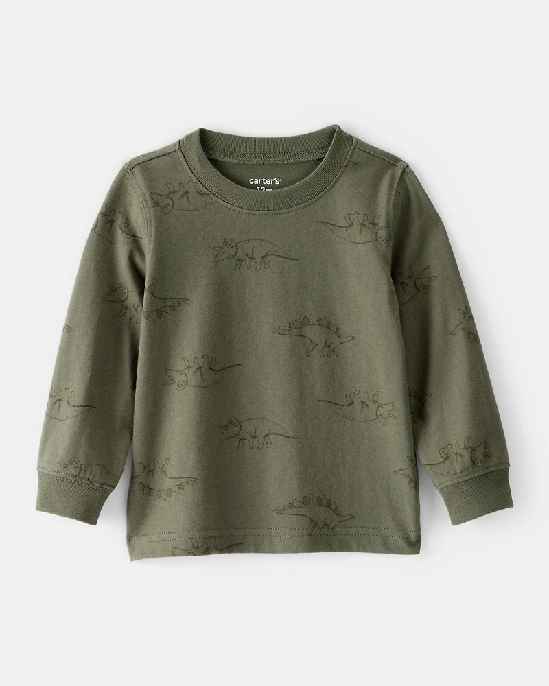 Baby Boy Dinosaur Print Long-Sleeve Tee - Green
