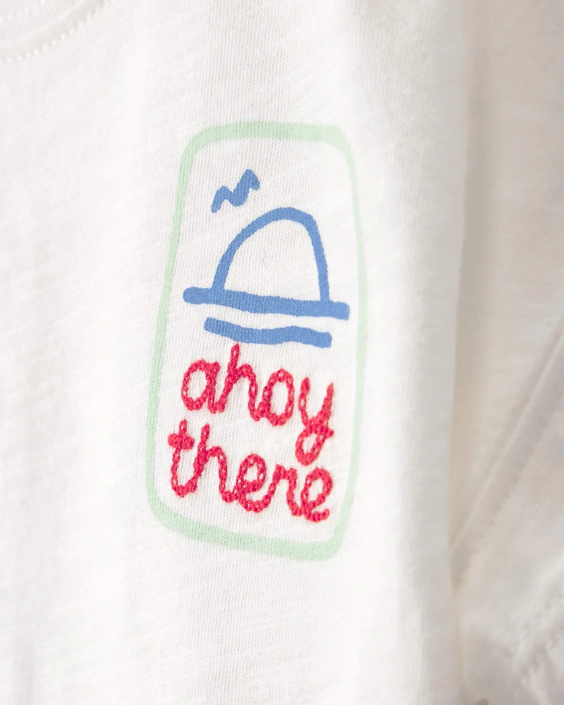 Baby Boy 2-Piece 'Ahoy There' Graphic Tee & Sailboat Shorts Set - White/Blue