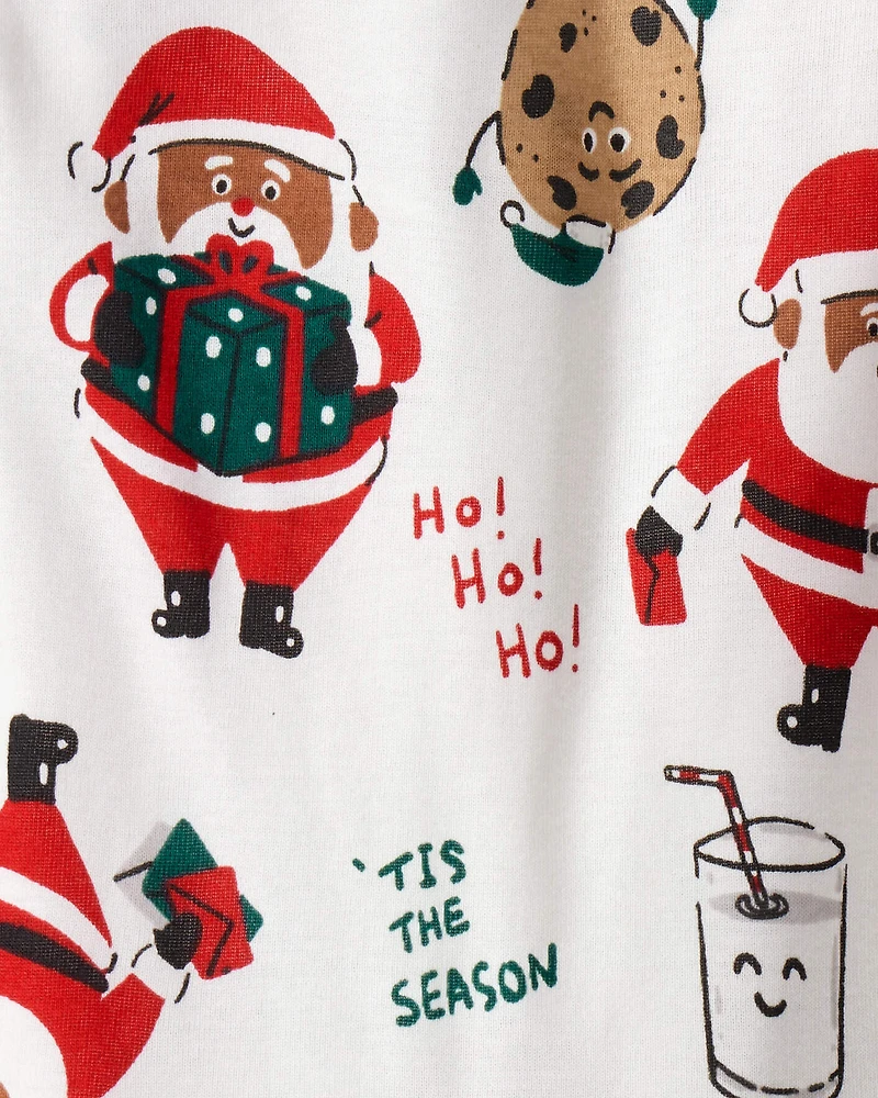 Toddler Brown Santa Milk & Cookies 100% Cotton Long-Sleeve Snug Fit 2-Piece Pajamas - White