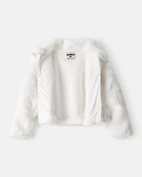 Girls Long-Sleeve Faux Fur Fashion Jacket - White