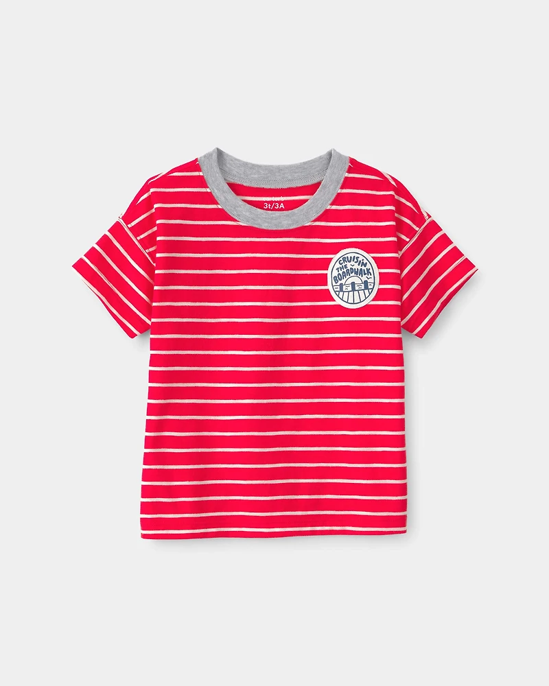 Toddler Boy 2-Piece Striped T-Shirt & Shorts Set - Red/Khaki