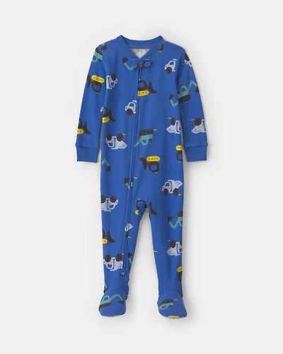 Toddler Boy 1-Piece Construction 100% Cotton Snug Fit Footed Pajama - Blue
