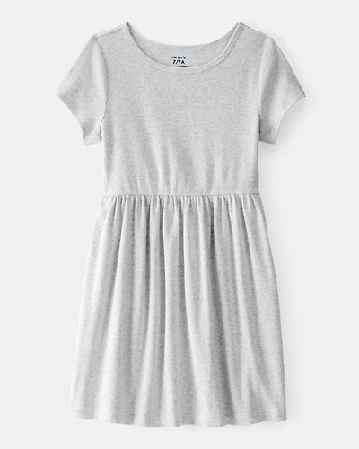 Girls Ribbed Short-Sleeve Dress - Grey