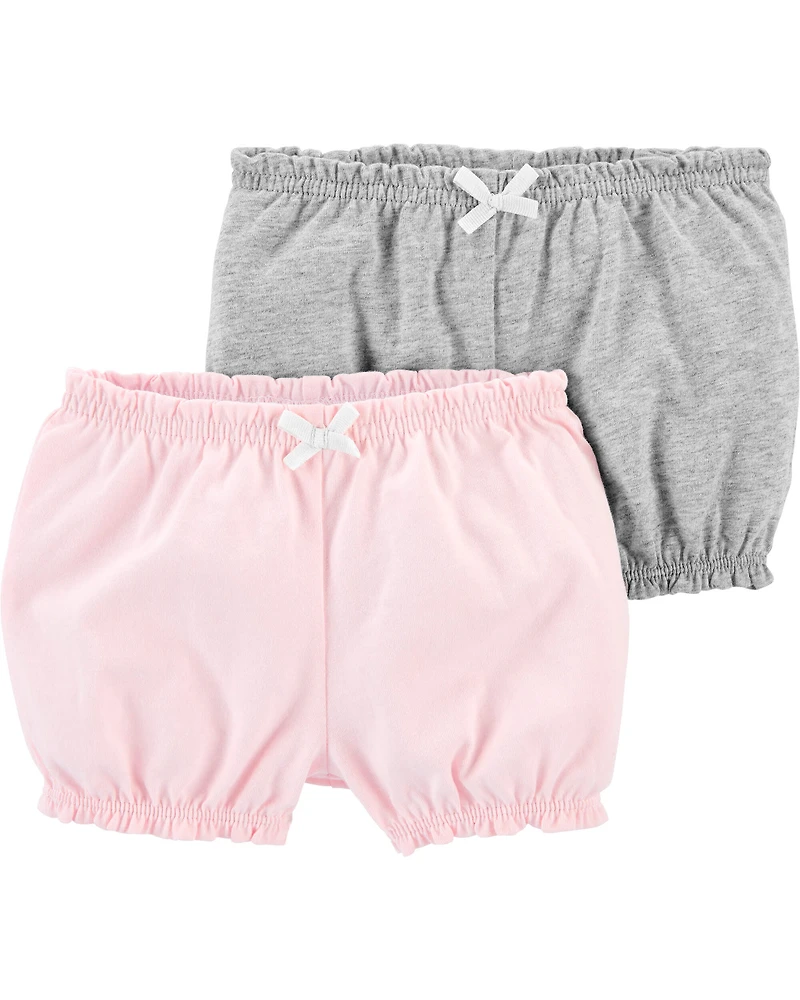 Baby Girl 2-Pack Bubble Shorts - Pink/Grey