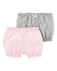 Baby Girl 2-Pack Bubble Shorts - Pink/Grey