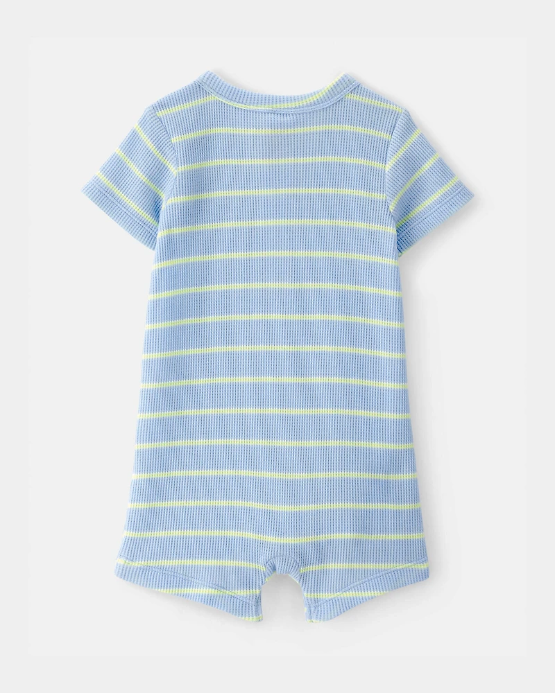 Baby Boy Striped Waffle-Knit Romper - Blue