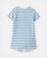 Baby Boy Striped Waffle-Knit Romper - Blue