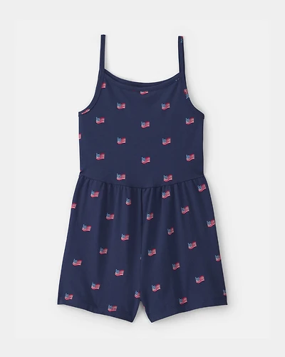 Girls American Flag Romper - Navy Blue