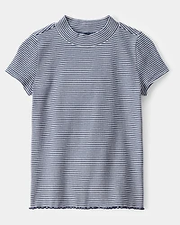 Kid Striped Mock Neck Ribbed Top - Navy