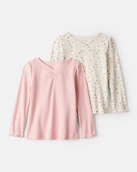 Toddler Girl 2-Pack Floral Cotton Long-Sleeve Top - Ivory/Pink