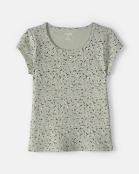 Girls Floral Ribbed Top - Green