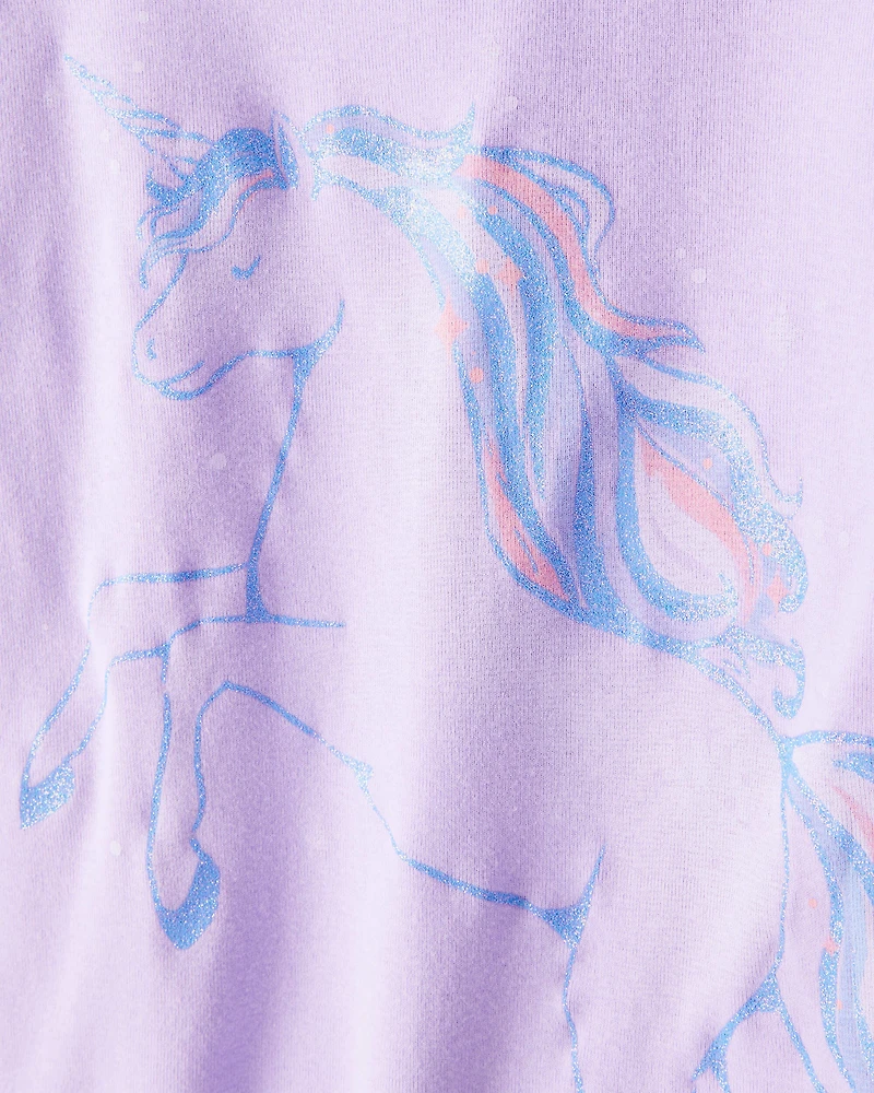 Girls Unicorn Print 100% Cotton Long-Sleeve 4-Piece Pajamas - Purple