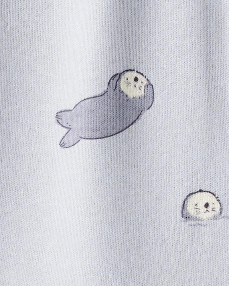 Baby Otter Print 100% Cotton Long-Sleeve Snug Fit Sleep & Play Pajamas - Blue