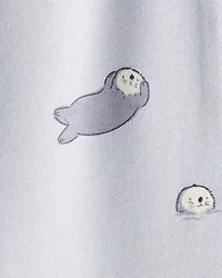 Baby Otter Print 100% Cotton Long-Sleeve Snug Fit Sleep & Play Pajamas - Blue