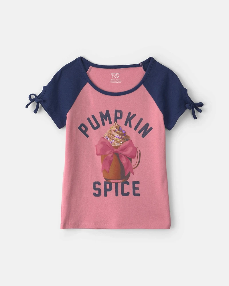 Girls 'Pumpkin Spice' Graphic Tee - Pink/Blue