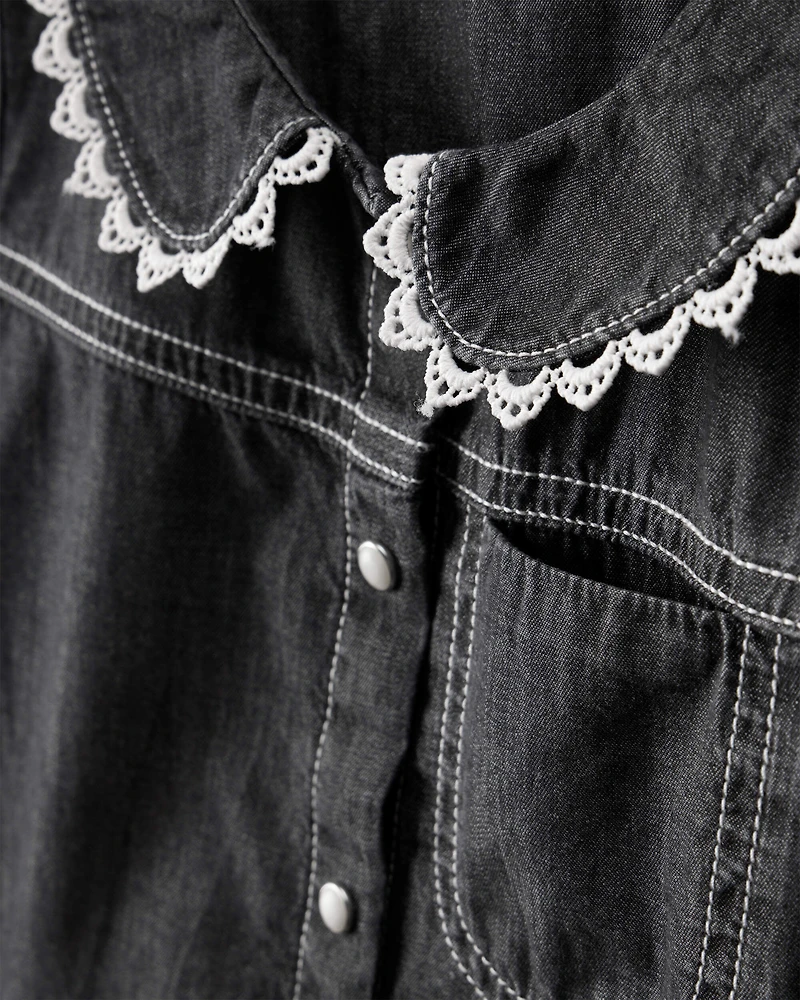 Baby Girl Western Denim Long-Sleeve Top - Black