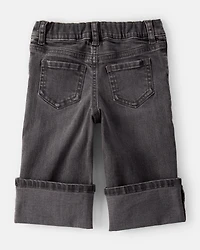 Baby Girl Denim Wide-Leg Cuff Jeans - Grey