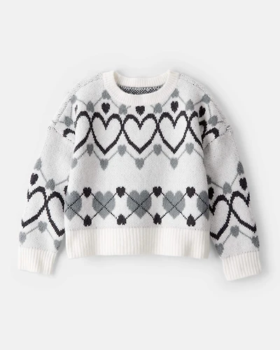 Girls Heart Sweater - White