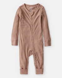 Baby Solid PurelySoft Long-Sleeve 2-Way Zip Sleep & Play Pajamas - Brown