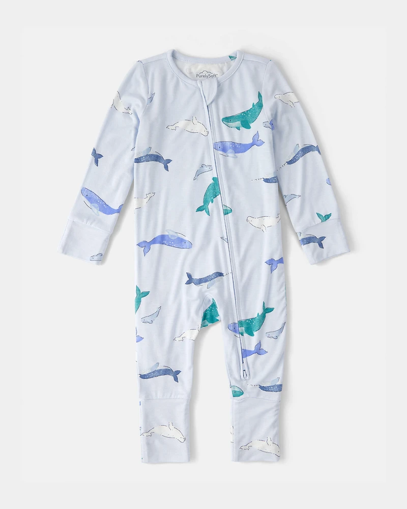 Baby Whale PurelySoft 2-Way Zip Snug Fit Sleep & Play Pajamas - Blue