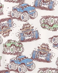 Boys Monster Truck 100% Cotton Snug Fit 4-Piece Pajama Set - Grey