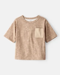Boys Acid Wash Cotton Short-Sleeve Pocket Tee - Brown