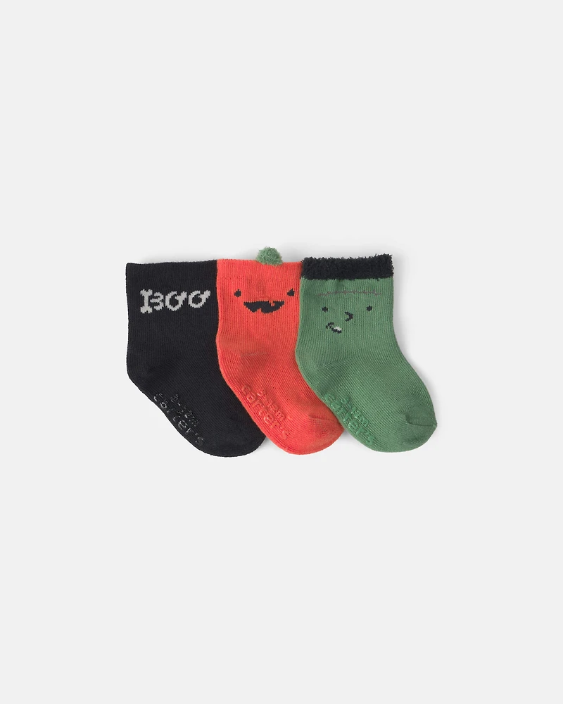 Baby 3-Pack Halloween Booties - Green/Black/Orange