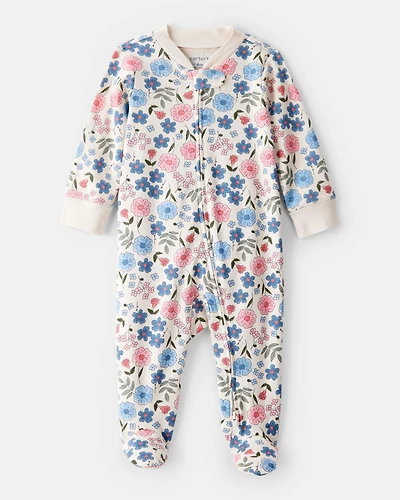 Baby Girl Floral 100% Cotton Long-Sleeve Snug Fit Sleep & Play Pajamas