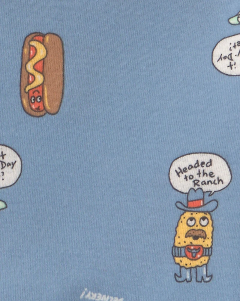 Boys 4-Piece Silly Food 100% Cotton Snug Fit Pajama Set - Blue