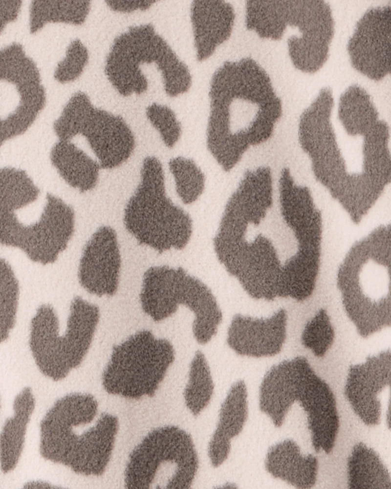 Girls Leopard Print Fleece Long-Sleeve Loose Fit 1-Piece Pajamas -Brown