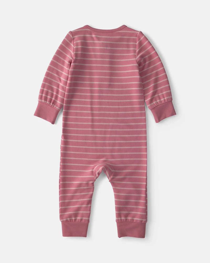 Baby Girl Striped PurelySoft™ Long-Sleeve Jumpsuit - Pink