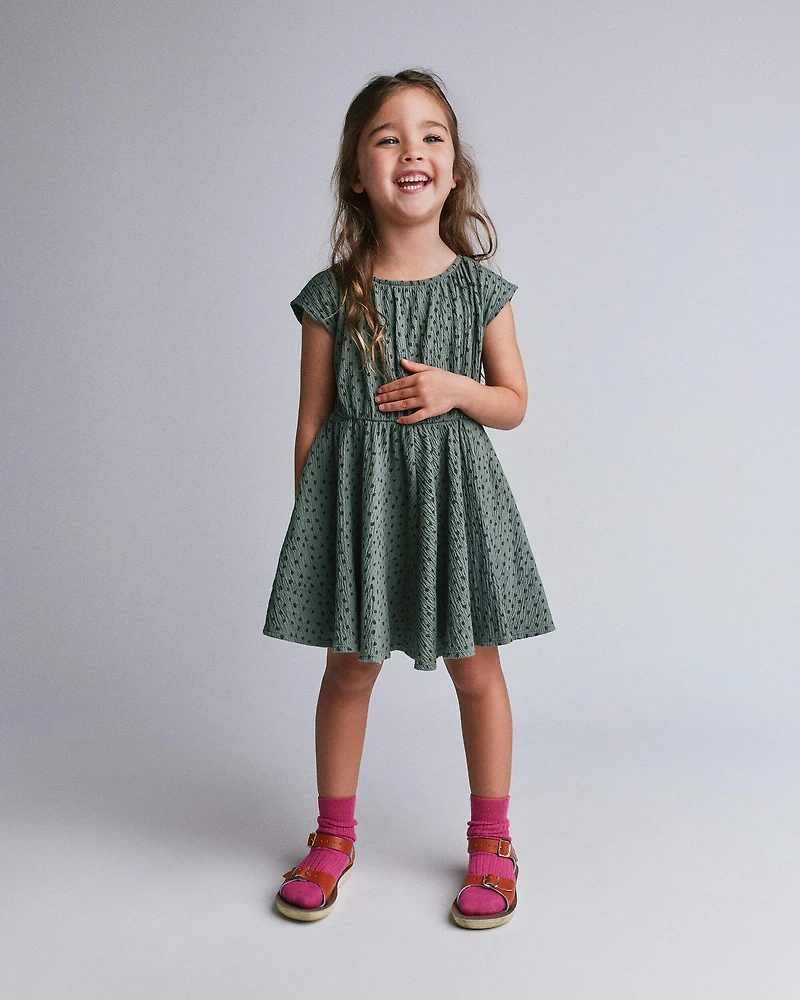 Toddler Girl Avenue Twirl™ Dress in Dot Print - Olive